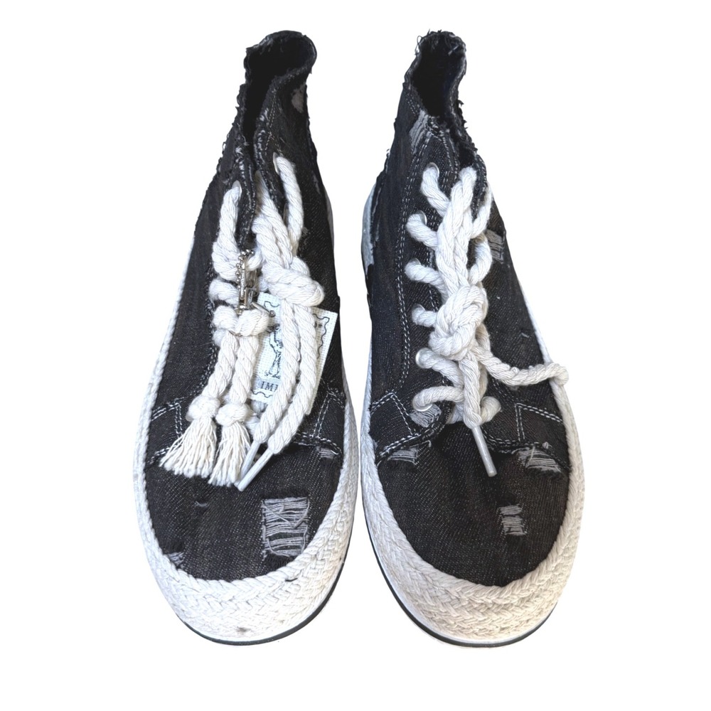 Cahke Black Distressed Denim High Top Platform Sneakers Rope Laces EU‎ 40